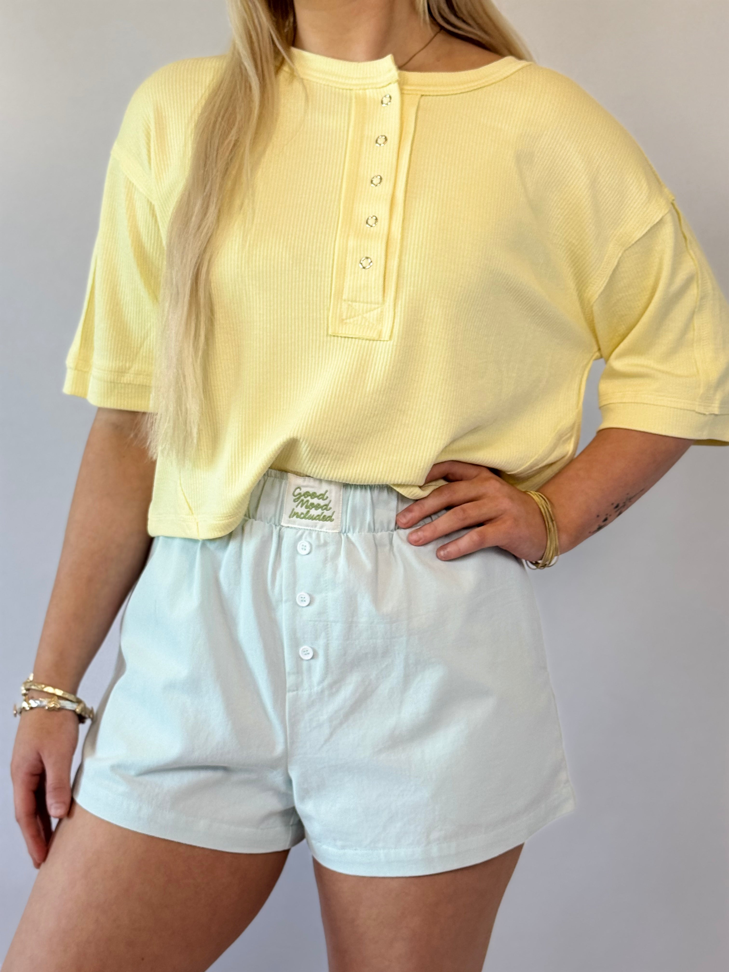 Brooke & Co Mint to Be Shorts high waisted mint cotton boutique shorts close up