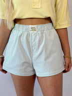 Brooke & Co Mint to Be Shorts high waisted mint cotton boutique shorts detail view