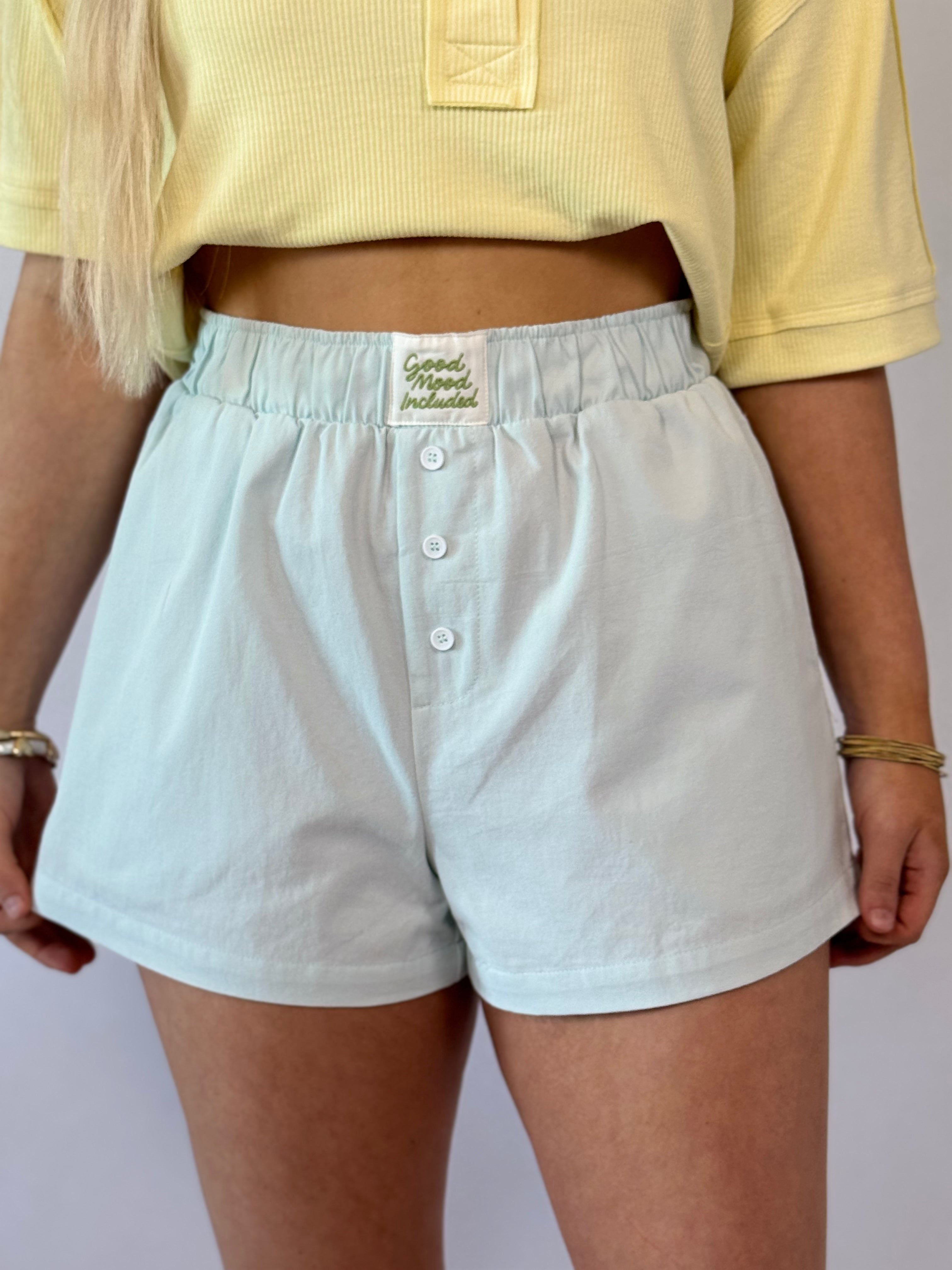 Brooke & Co Mint to Be Shorts high waisted mint cotton boutique shorts detail view