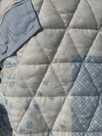 brooke & co blue cottage jacket quilted fabric detail in blue combo showing soft patchwork texture and stitching
