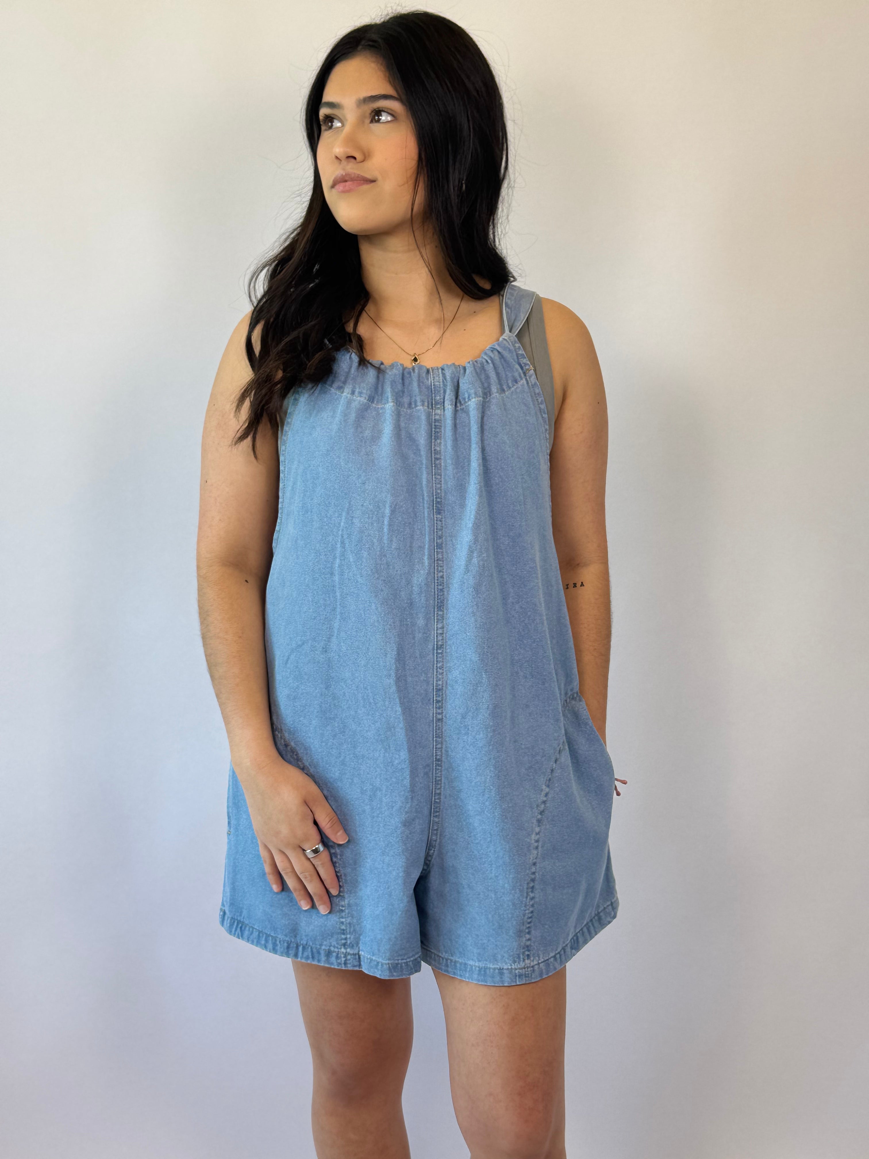 Brooke & Co Blue Jean Baby Romper denim boutique romper front detail