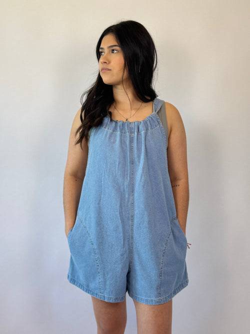 Brooke & Co Blue Jean Baby Romper denim boutique romper front view