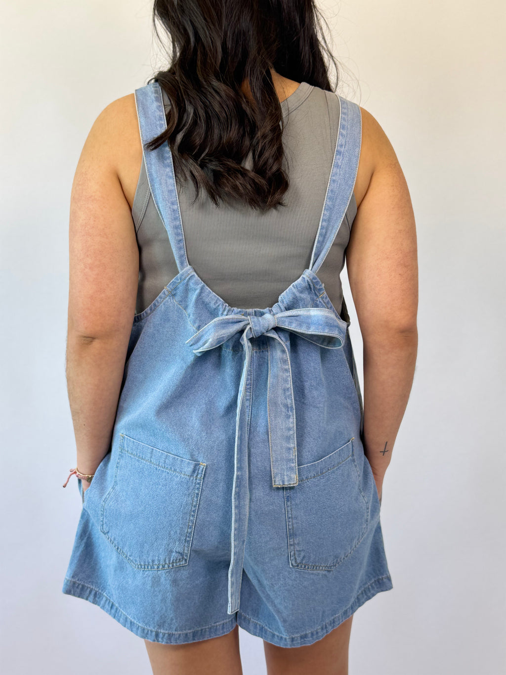 Brooke & Co Blue Jean Baby Romper denim boutique romper back view