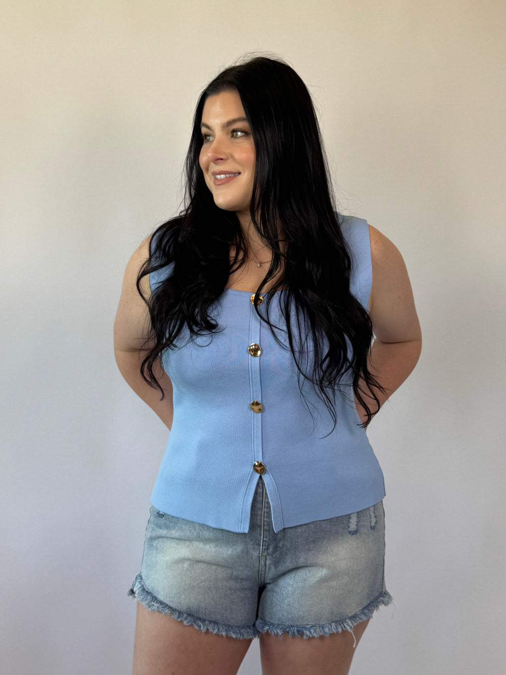 Brooke & Co Something Blue Top light blue sleeveless boutique tank front view