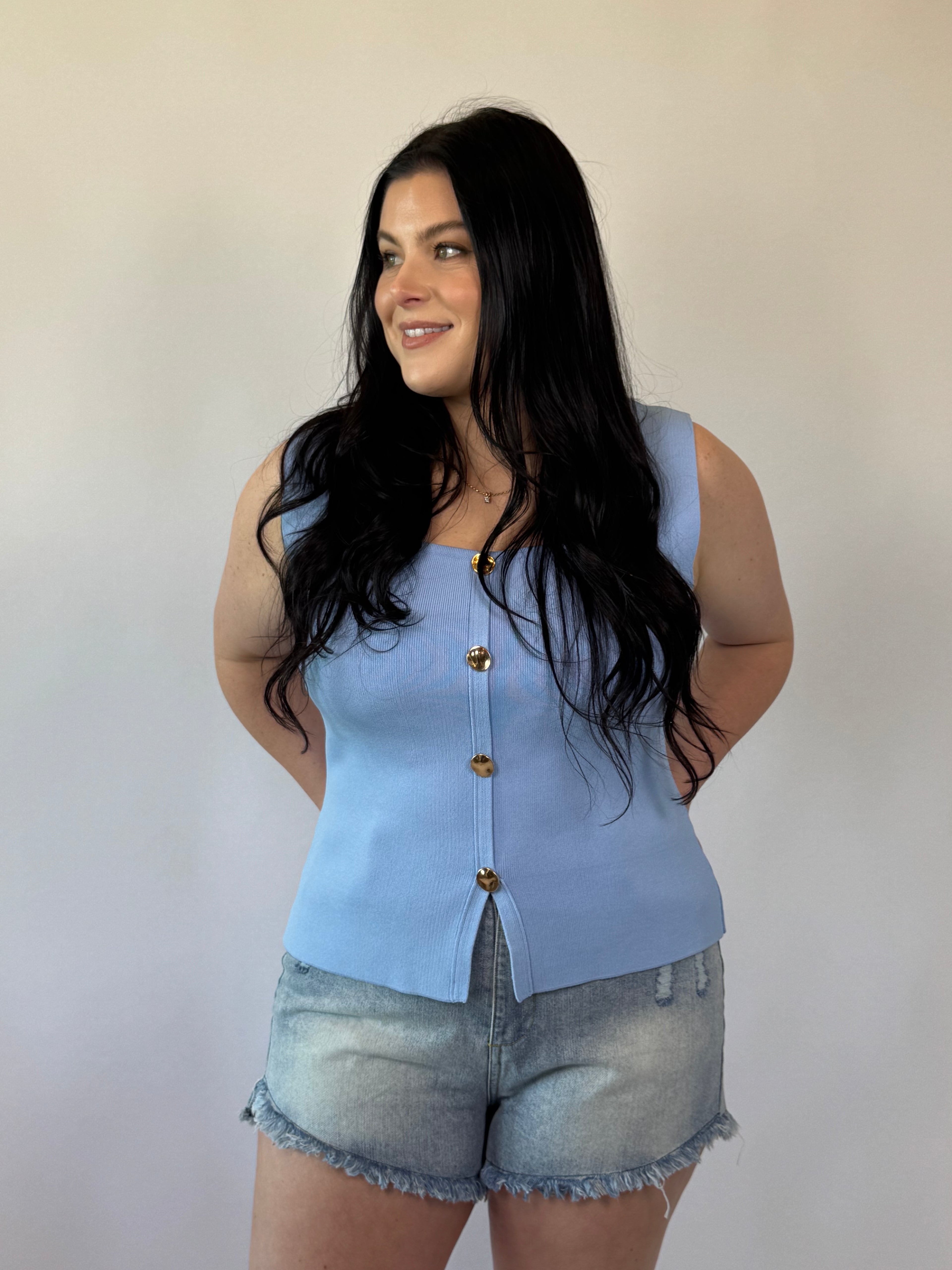 Brooke & Co Something Blue Top light blue sleeveless boutique tank front view