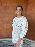 brooke & co under the stars top front view in grey and black star print showing relaxed fit and soft knit fabric