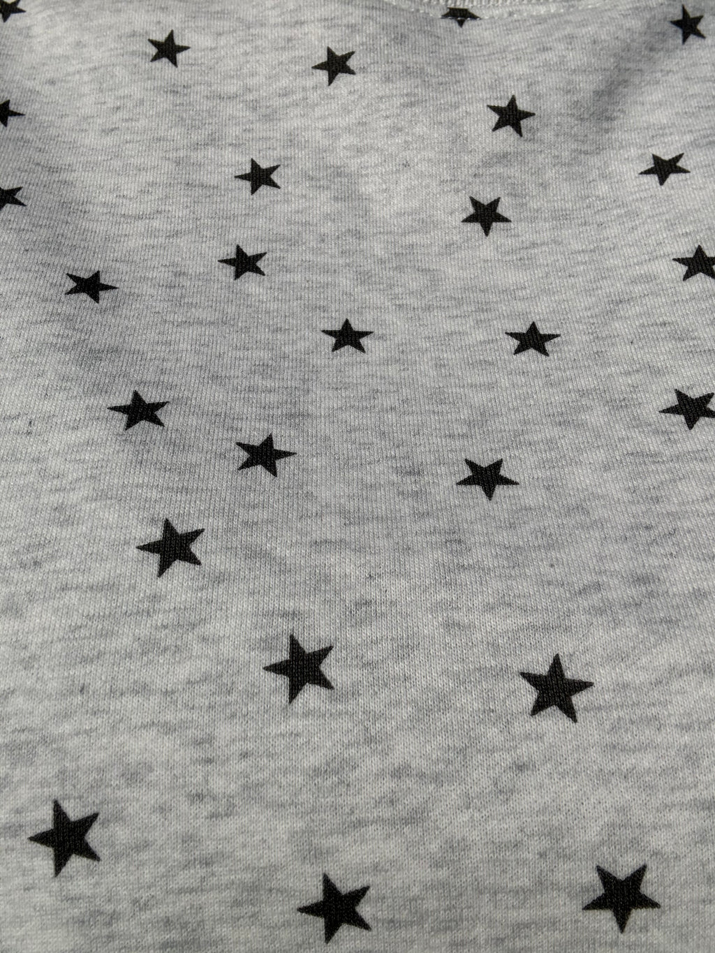 brooke & co grey and black star print fabric detail of under the stars top showing soft knit texture