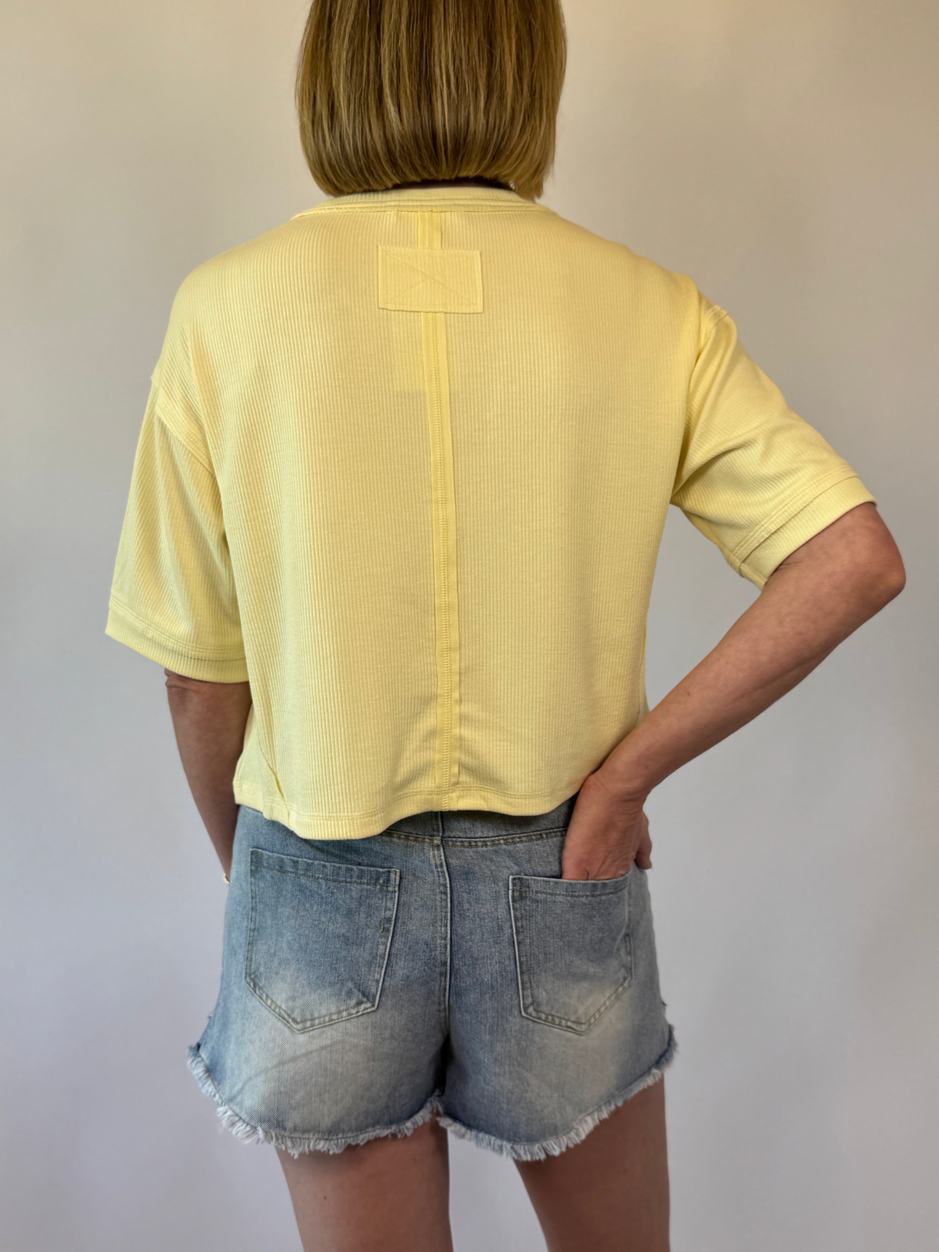 Brooke & Co Sunshine Weekend Top yellow knit boutique shirt back view