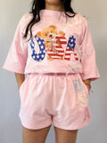Brooke & Co USA Sweetheart Shorts pink USA applique shorts front view