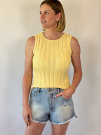 Brooke & Co Vanilla Daydream Top yellow ribbed sleeveless boutique knit tank front view