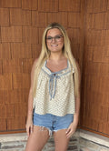 brooke & co vintage bloom top floral patterned sleeveless top with tie front, flowy fit
